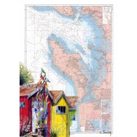 Toile sur chassis bois carte marine peinte - Cabanes de l'Île d'Oléron
