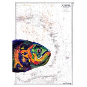 Toile sur chassis bois carte marine peinte - L'arc antillais