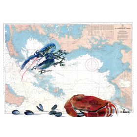 Toile sur chassis bois carte marine peinte - Coquillages et crustacés au Croisic