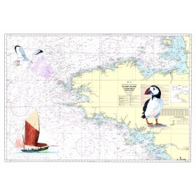 Toile sur chassis bois carte marine peinte - Bretagne
