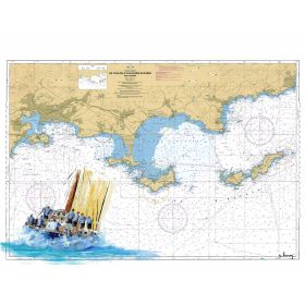 Toile sur chassis bois carte marine peinte - Cap sur Porquerolles