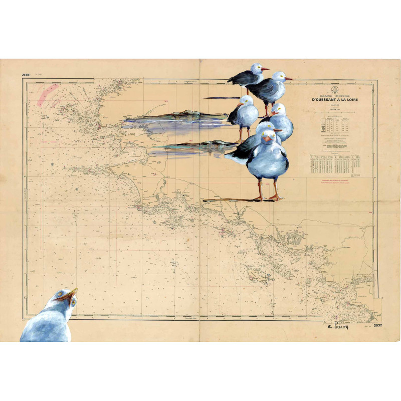 Toile sur chassis bois carte marine peinte - Côte sauvage