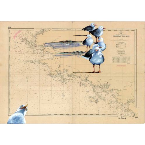 Toile sur chassis bois carte marine peinte - Côte sauvage