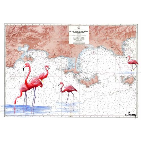 Toile sur chassis bois carte marine peinte - Îles d'Hyères à d'aujoud'hui