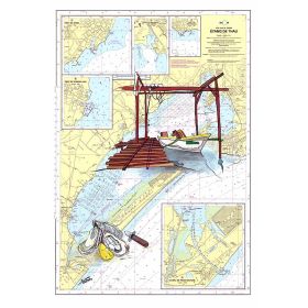 Toile sur chassis bois carte marine peinte - Dégustation sur l'étang de Thau