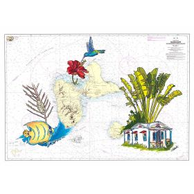 Toile sur chassis bois carte marine peinte - Guadeloupe