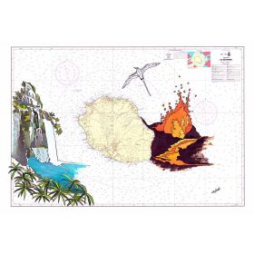 Toile sur chassis bois carte marine peinte - Réunion de feu