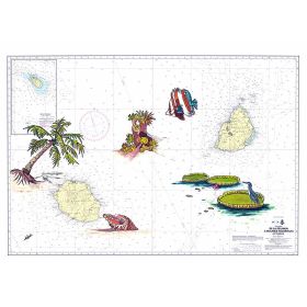 Toile sur chassis bois carte marine peinte - Iles de la Réunion