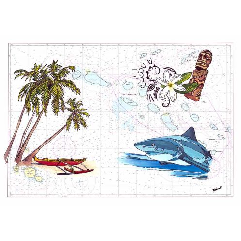 Toile sur chassis bois carte marine peinte - Archipel des Tuamotu Toile sur chassis bois carte marine peinte - Archipel des Tuamotu