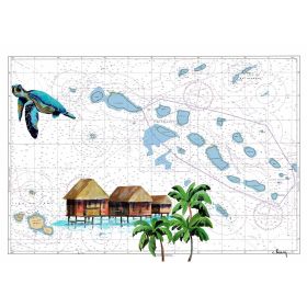 Toile sur chassis bois carte marine peinte - Rêves de Polynésie