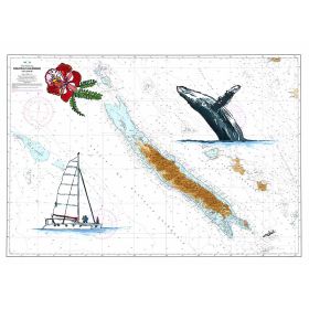 Toile sur chassis bois carte marine peinte - Escale en Nouvelle Calédonie