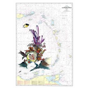 Toile sur chassis bois carte marine peinte - Croisière de Puerto Rico à Trinidad