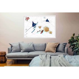 Toile sur chassis bois carte marine peinte - Tahiti en vue !