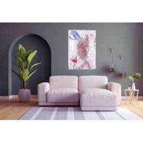 Toile sur chassis bois carte marine peinte - Rascasse en Corse