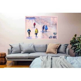 Toile sur chassis bois carte marine peinte - Pêcheurs à pied dans les Pertuis