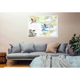 Toile sur chassis bois carte marine peinte - Golfe d'Aigues Mortes