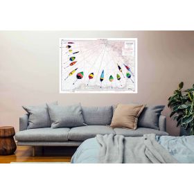 Toile sur chassis bois carte marine peinte - Bouchons dans le Golfe de Gascogne