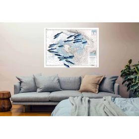 Toile sur chassis bois carte marine peinte - Escadrille de pêche à Pornic