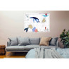Toile sur chassis bois carte marine peinte - Baleine entre Réunion et Maurice
