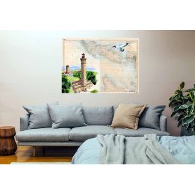 Toile sur chassis bois carte marine peinte - Phare des baleines sur l'île de Ré