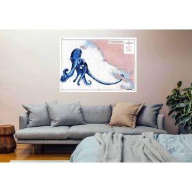 Toile sur chassis bois carte marine peinte - Tentacules sur l'ile de Ré