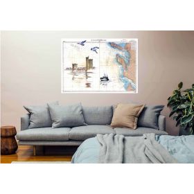 Toile sur chassis bois carte marine peinte - Tours de la Rochelle