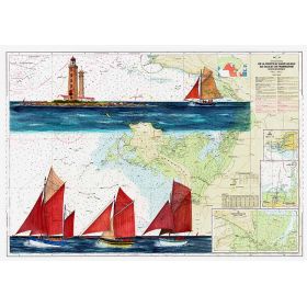 Carte marine peinte sur papier - Régate de vieux gréements à Noirmoutier
