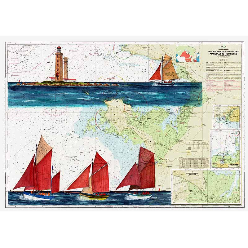 Carte marine peinte sur papier - Régate de vieux gréements à Noirmoutier