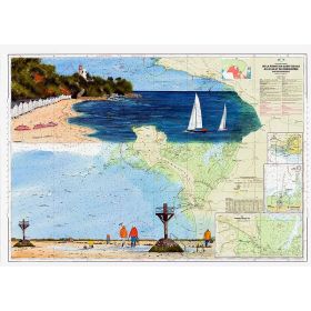 Toile sur chassis bois carte marine peinte - Passage du gois à Noirmoutier