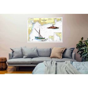 Toile sur chassis bois carte marine peinte - Abords de Saint Raphaël