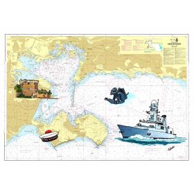 Toile sur chassis bois carte marine peinte - Rade de Toulon