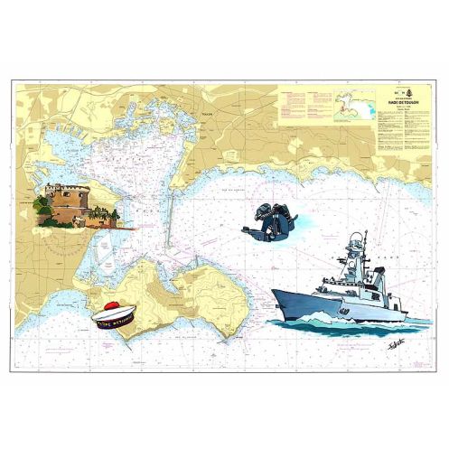 Toile sur chassis bois carte marine peinte - Rade de Toulon