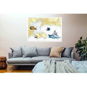 Toile sur chassis bois carte marine peinte - Rade de Toulon