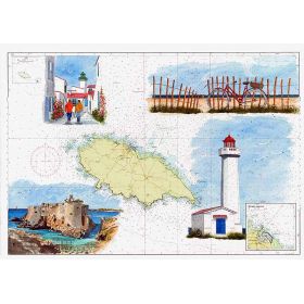 Carte marine peinte sur papier - Balade à l'Île d'Yeu