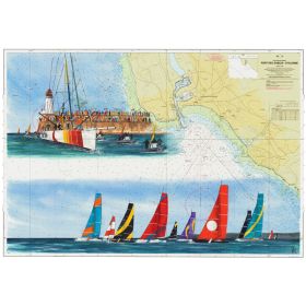 Carte marine peinte sur papier - Départ de course aux Sables d'Olonne