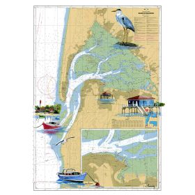 Toile sur chassis bois carte marine peinte - Petits mouchoirs à Arcachon