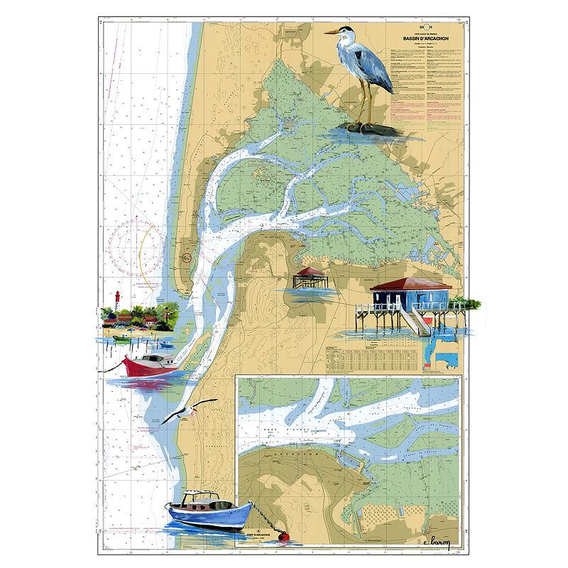 Toile sur chassis bois carte marine peinte - Petits mouchoirs à Arcachon
