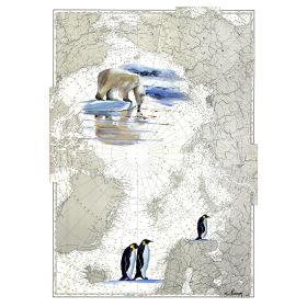 Toile sur chassis bois carte marine peinte - Grand nord Arctique