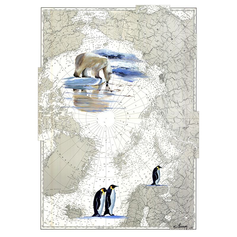 Toile sur chassis bois carte marine peinte - Grand nord Arctique