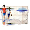 Toile sur chassis bois carte marine peinte - Souvenirs de Cabourg