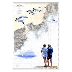 Toile sur chassis bois carte marine peinte - Promenade à Cannes