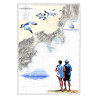 Toile sur chassis bois carte marine peinte - Promenade à Cannes