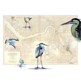 Toile sur chassis bois carte marine peinte - Escadrille charentaise