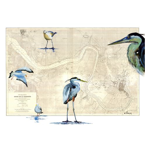 Toile sur chassis bois carte marine peinte - Escadrille charentaise