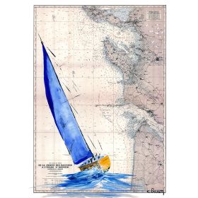 Toile sur chassis bois carte marine peinte - Vent d'est à Hourtin