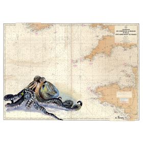 Toile sur chassis bois carte marine peinte - Gardien de la manche