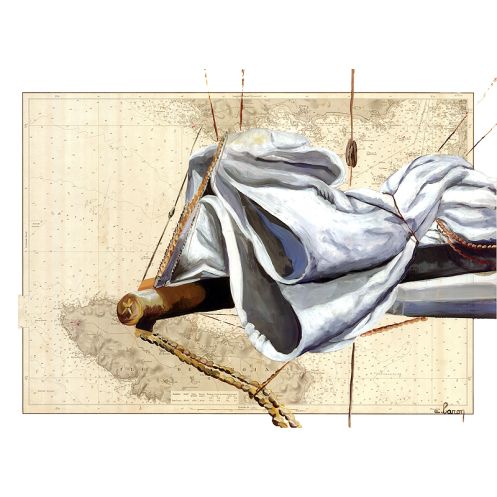 Toile sur chassis bois carte marine peinte - Au large de l'Île de Groix