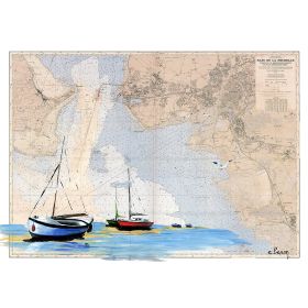 Toile sur chassis bois carte marine peinte - Echouage à la Rochelle