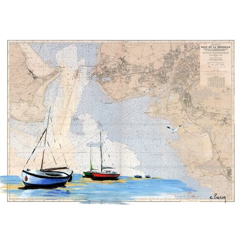 Toile sur chassis bois carte marine peinte - Echouage à la Rochelle Toile sur chassis bois carte marine peinte - Echouage à la Rochelle