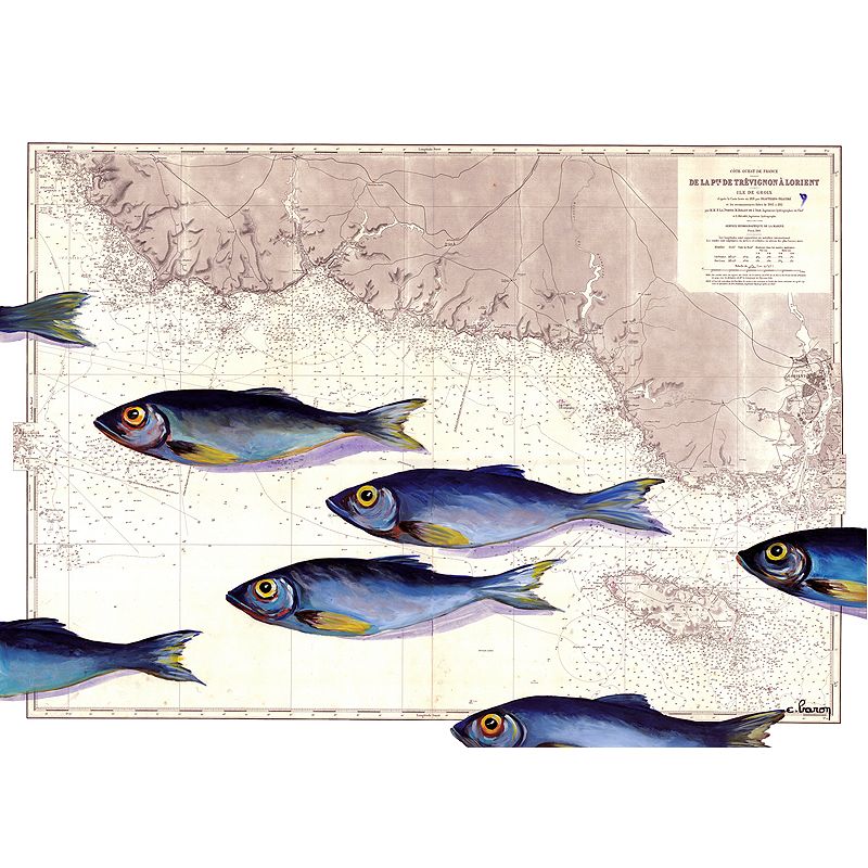 Toile sur chassis bois carte marine peinte - En sortant de Lorient